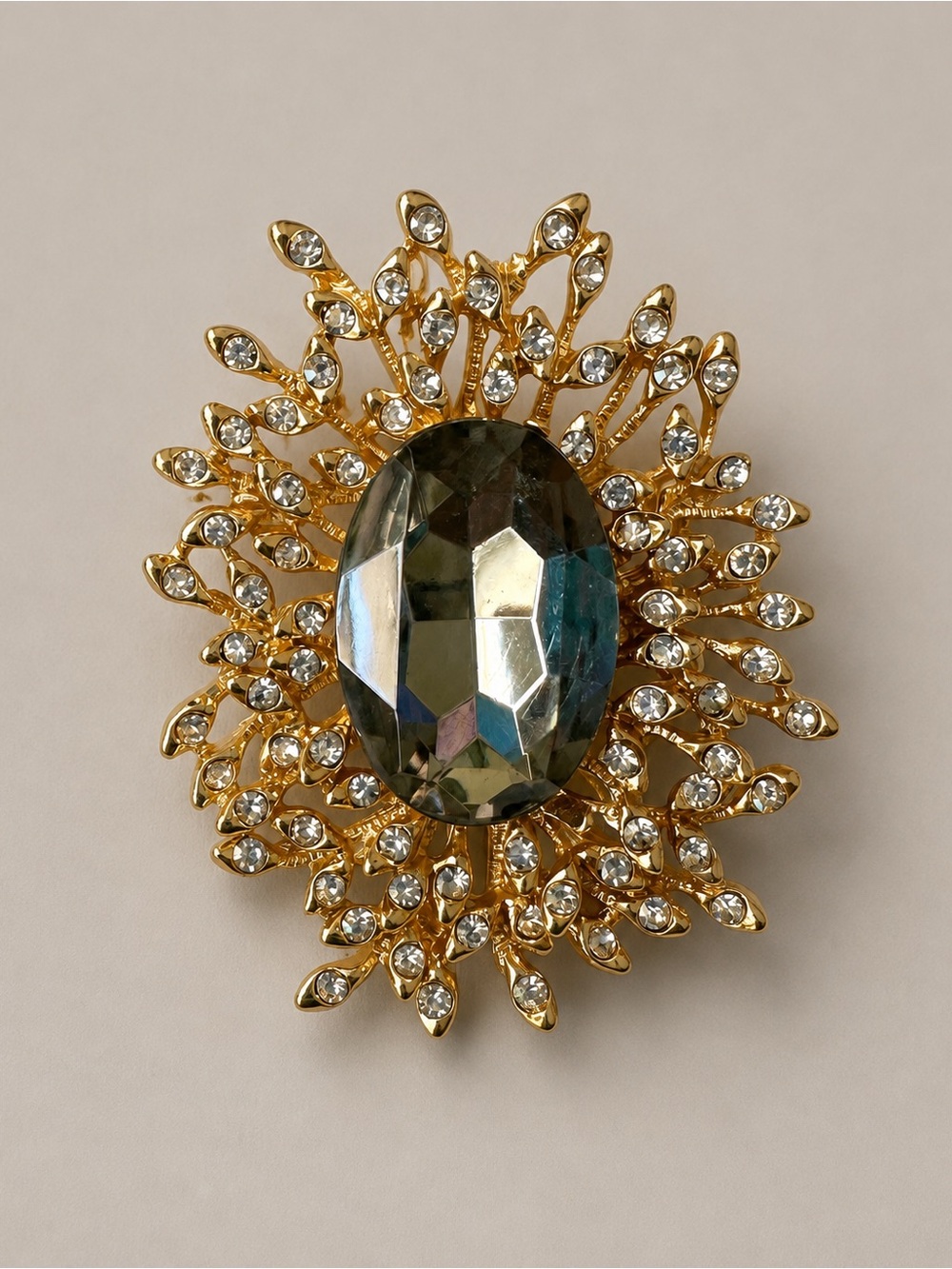 Ann Taylor Gold Tone Rhinestone Smoky Crystal Statement Brooch NWT